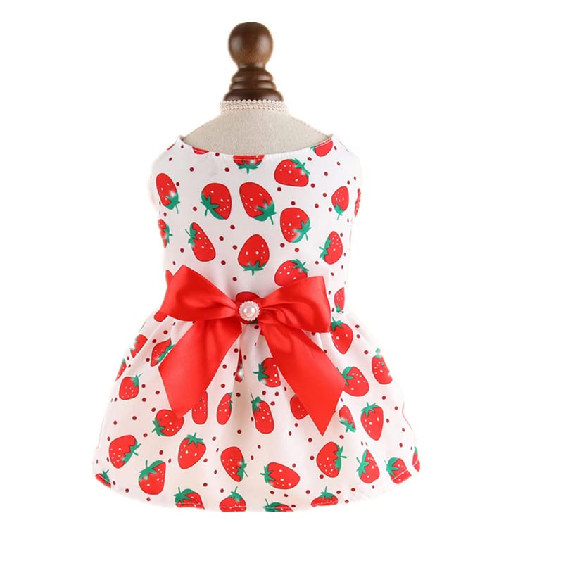 Qpets Summer Female Dog Dress for Small Dogs Kitten Clothing Cute Strawberry Bow Print Princess Dress for Puppies, Kittens, Chihuahua, Maltese, Pug, Papillon, Size S Qpets Summer Female Dog Dress for Small Dogs Kitten Clothing Cute Strawberry Bow Print Princess Dress for Puppies, Kittens, Chihuahua, Maltese, Pug, Papillon, Size S